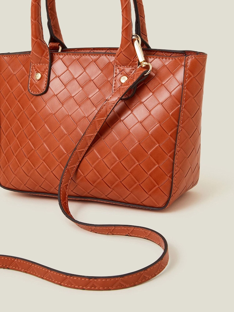 Accessorize Orange Mini Woven Faux Leather Handbag - Image 2 of 3