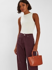 Accessorize Orange Mini Woven Faux Leather Handbag - Image 3 of 3