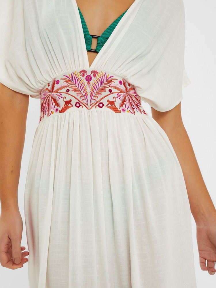 Accessorize Palm besticktes Kaftan-Kleid mit Fransen - Bild 2 von 4
