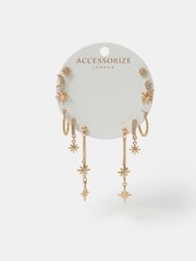 Accessorize Gold Tone Celestial Chain Stud and Hoop Earrings 6 Pack - Image 1 of 2
