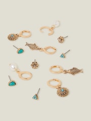 Accessorize Fish Charm Stud and Hoop Earrings 6 Pack - Imagen 1 de 2