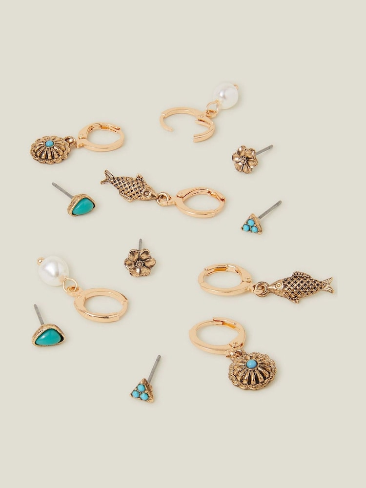 Accessorize Fish Charm Stud and Hoop Earrings 6 Pack - Imagen 1 de 2