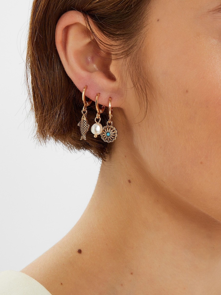 Accessorize Fish Charm Stud and Hoop Earrings 6 Pack - Imagen 2 de 2