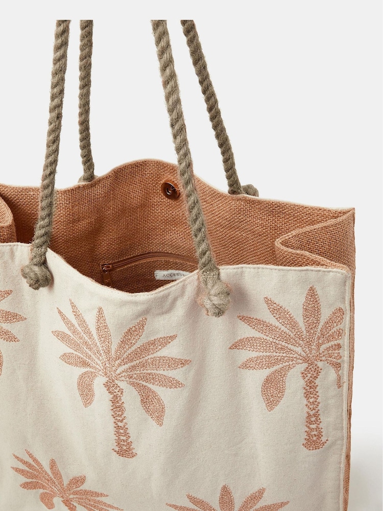 Accessorize Natural Palm Embroidered Shopper Beach Bag - Image 3 of 3