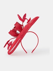 Accessorize Red Woven Bow Feather Disc Fascinator Hat - Image 2 of 3