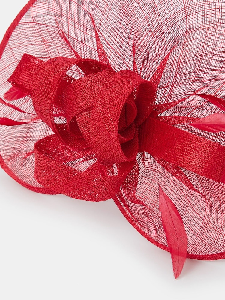 Accessorize Red Woven Bow Feather Disc Fascinator Hat - Image 3 of 3