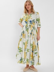 Accessorize Green Floral Print Maxi Shirt 100% Cotton Dress - Image 1 of 4