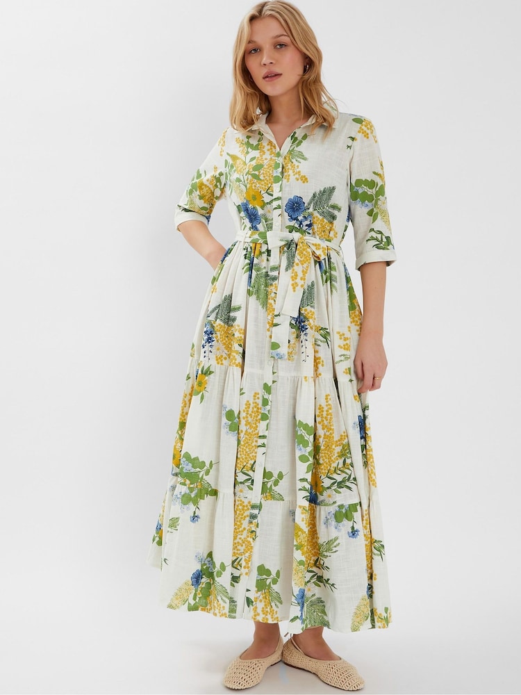 Accessorize Green Floral Print Maxi Shirt 100% Cotton Dress - Image 1 of 4