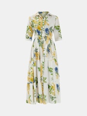 Accessorize Green Floral Print Maxi Shirt 100% Cotton Dress - Image 3 of 4