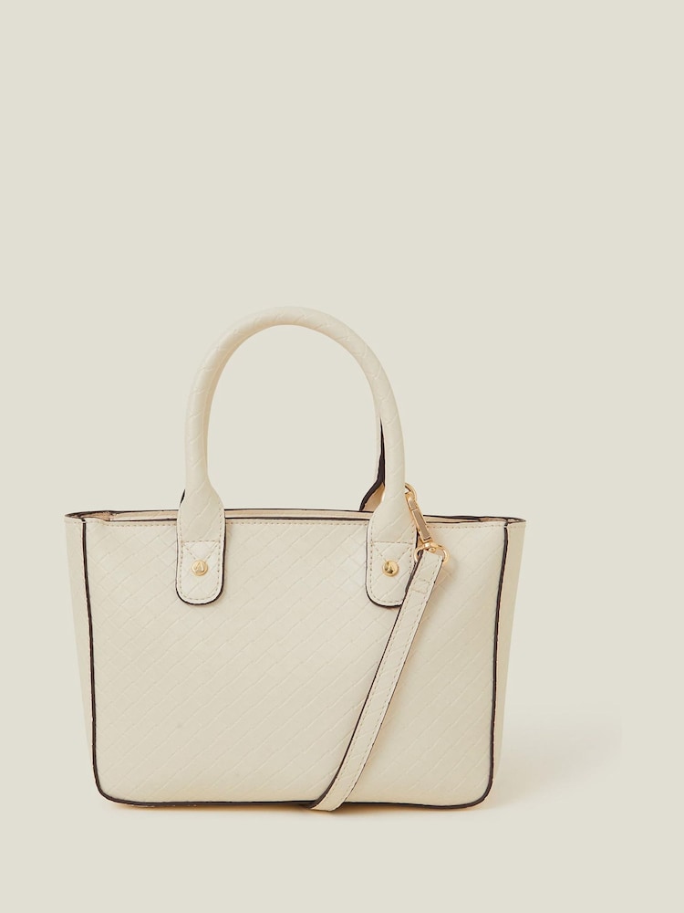 Accessorize Cream Mini Woven Faux Leather Handbag - Image 1 of 3