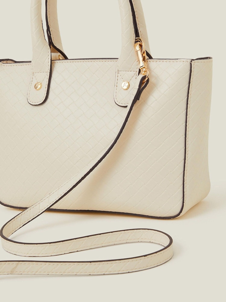 Accessorize Cream Mini Woven Faux Leather Handbag - Image 2 of 3