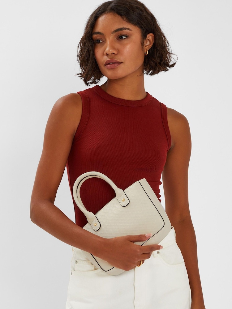 Accessorize Cream Mini Woven Faux Leather Handbag - Image 3 of 3