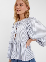 Accessorize Blue Stripe Tie-Front Blouse - Image 2 of 3