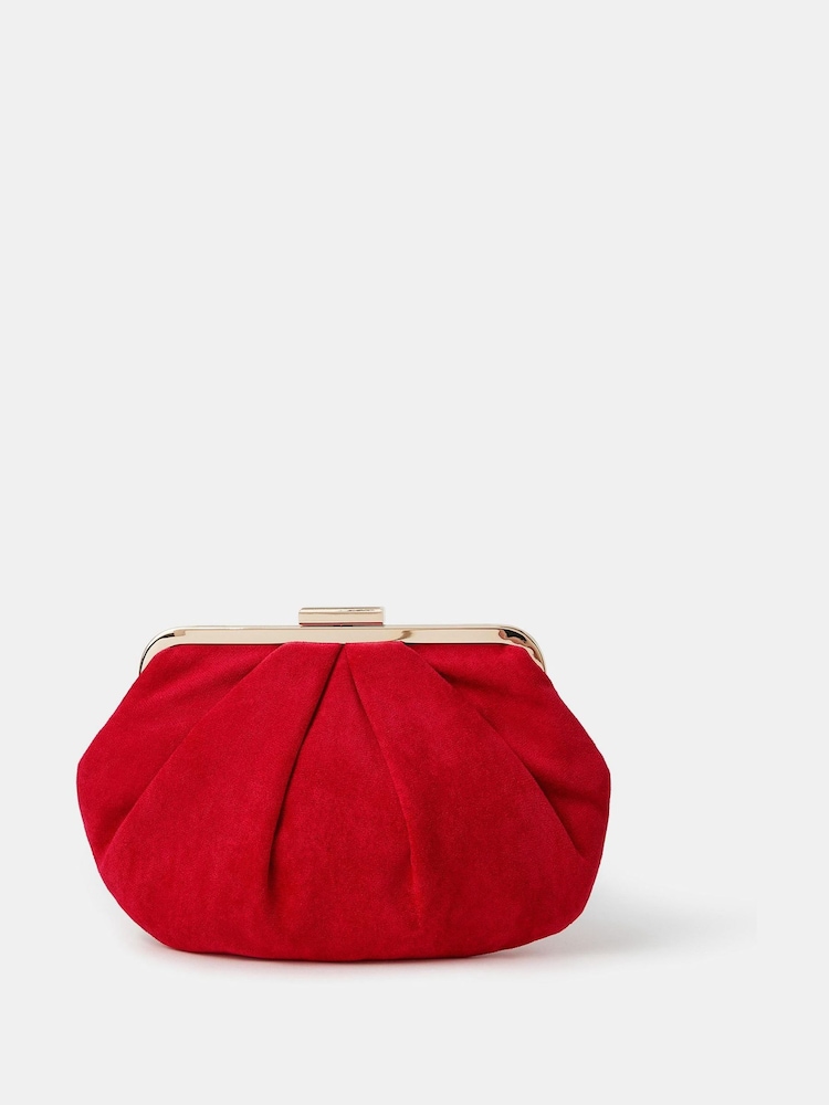 Accessorize Red Pleated Suedette Clutch Bag - Image 1 of 2