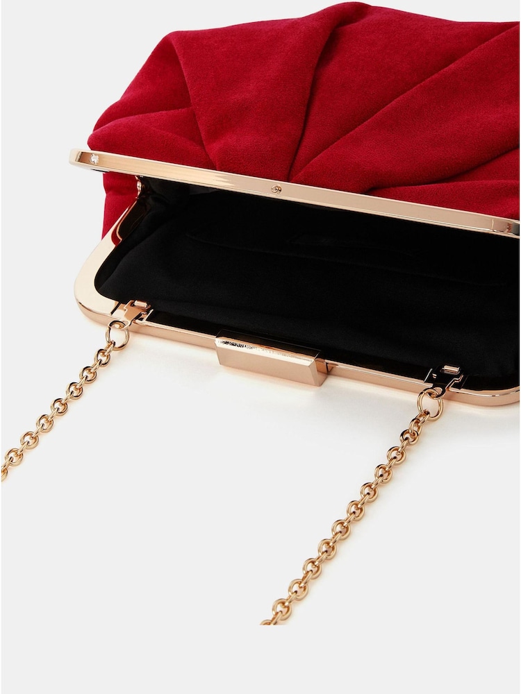 Accessorize Red Pleated Suedette Clutch Bag - Image 2 of 2