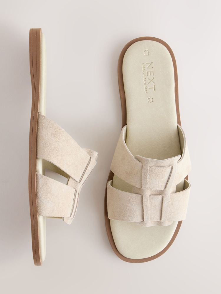 Neutral Taupe Suede Standard/Wide Fit Forever Comfort® Slot Mule Sandals - Image 1 of 5