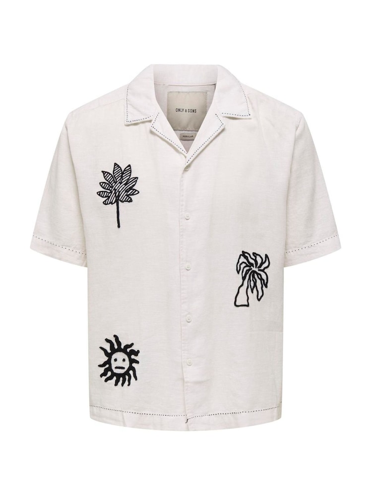 Only & Sons White Embroidery Abstract Shirt - Image 1 of 2