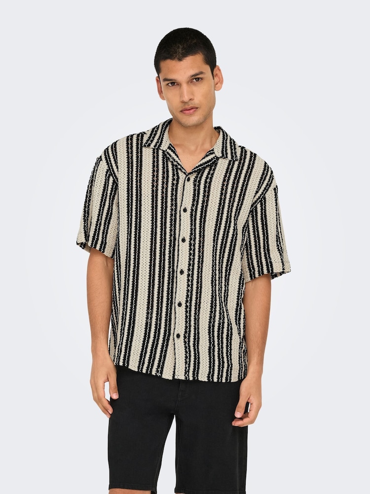 Only & Sons Black Crochet Short Sleeve Summer Shirt - Image 2 of 7