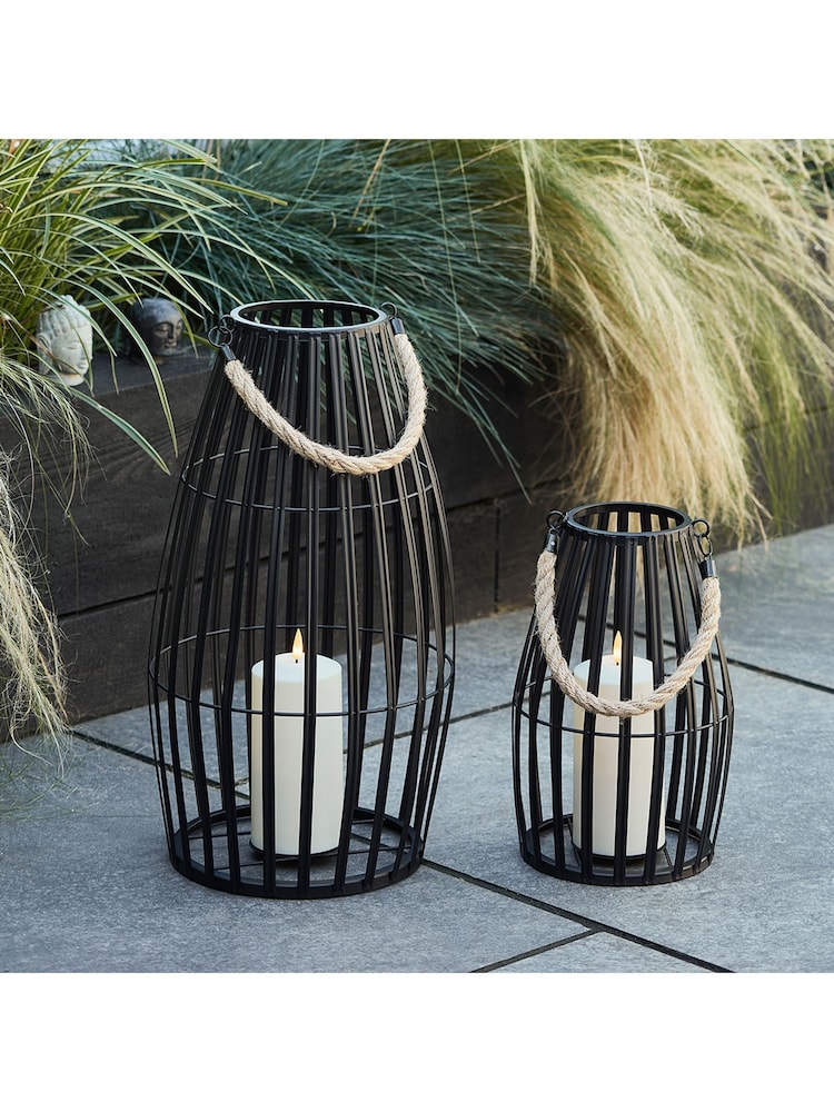 Lights4fun Black Set of Two Black Metal Truglow LED Candle Lanterns - Image 2 of 4
