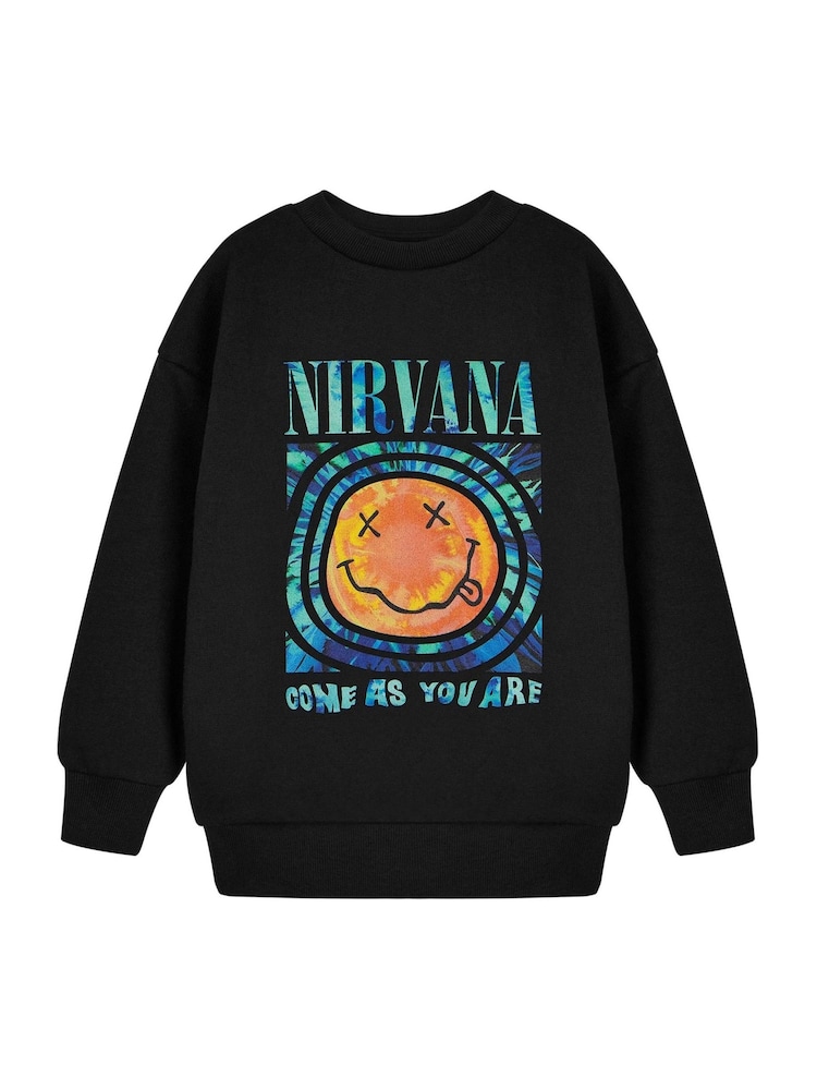 Vanilla Underground Black Unisex Kids Nirvana 100% Cotton Sweatshirt - Image 1 of 6