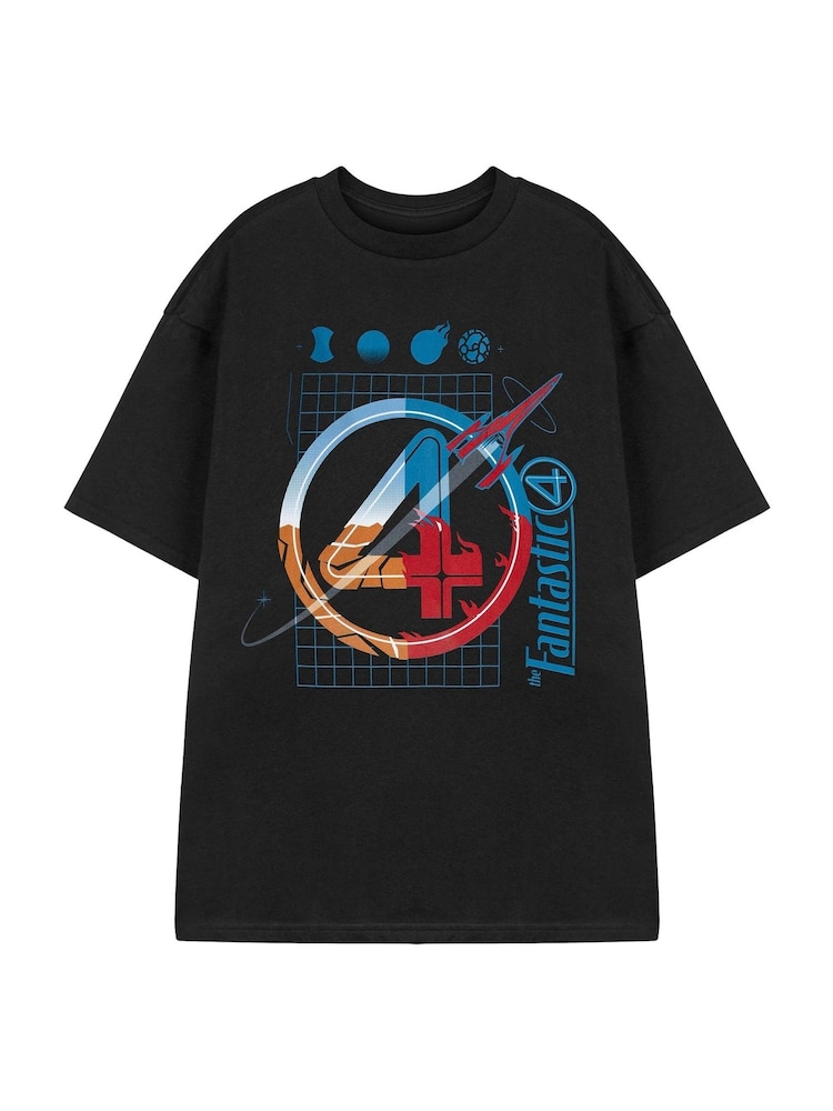 Vanilla Underground Black Mens Marvel Fantastic Four 100% Cotton Short Sleeve T-Shirt - Image 1 of 4