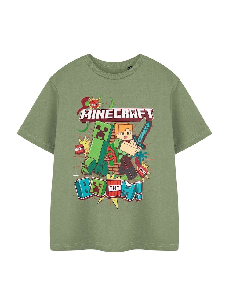 Vanilla Underground Green Boys Minecraft Short Sleeved 100% Cotton T-Shirt - Image 1 of 6 Vanilla Underground Green Boys Minecraft Short Sleeved 100% Cotton T-Shirt - Image 1 of 6