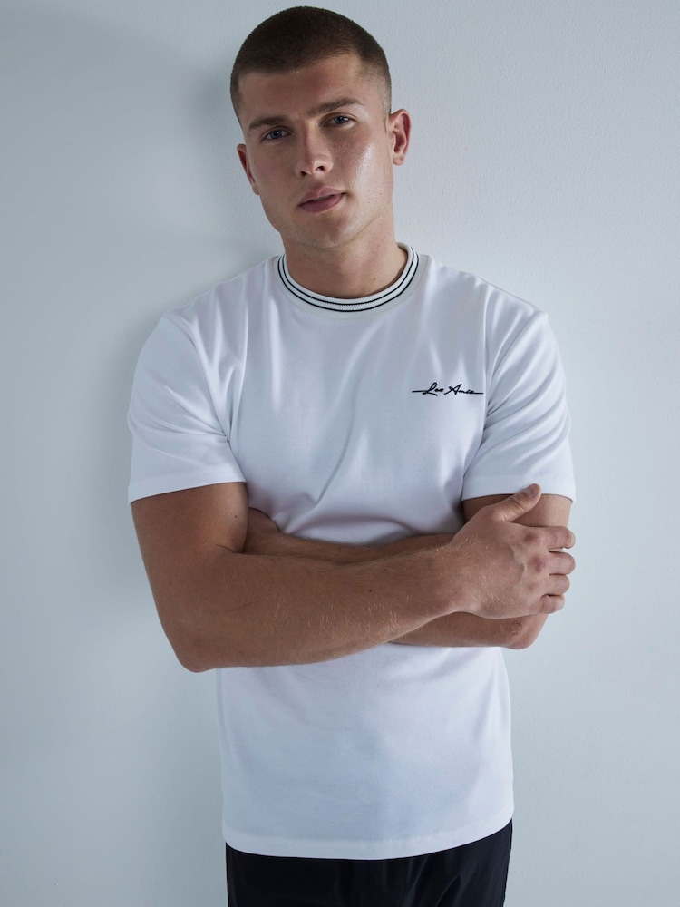 River Island White Slim Fit Les Amis Ringer 100% Cotton T-Shirt - Image 2 of 6