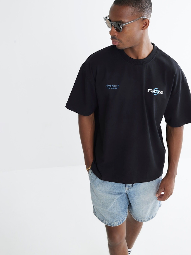 River Island Black Positano Lemon 100% Cotton T-Shirt - Image 1 of 4