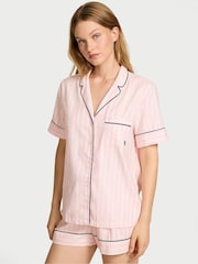 Victoria's Secret Pretty Blossom Pink Stripe Flannel Short Pyjamas Set - Image 1 of 4