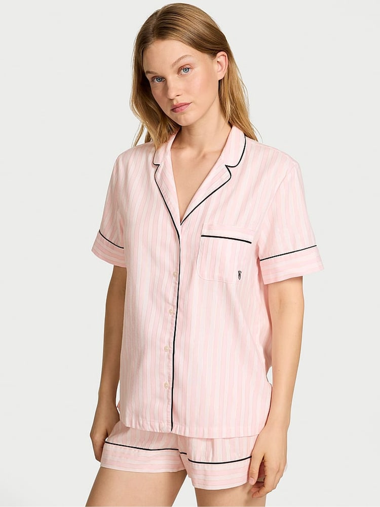 Victoria's Secret Pretty Blossom Pink Stripe Flannel Short Pyjamas Set - Image 1 of 4 Victoria's Secret Pretty Blossom Pink Stripe Flannel Short Pyjamas Set - Image 1 of 4