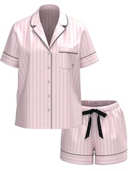 Victoria's Secret Pretty Blossom Pink Stripe Flannel Short Pyjamas Set - Image 3 of 4
