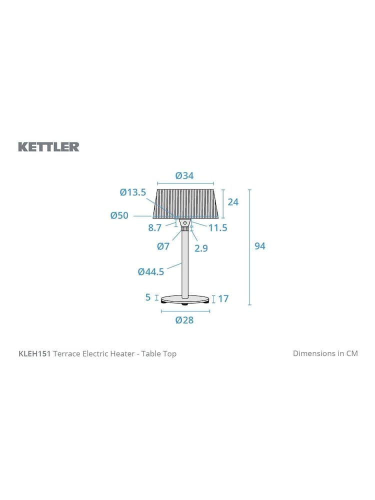 Kettler Grey Terrace Electric Garden Table Top Heater - Image 5 of 5