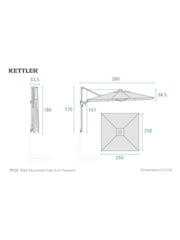 Kettler Natural Wall Mounted Free Arm 25m Square Parasol - Image 3 of 4