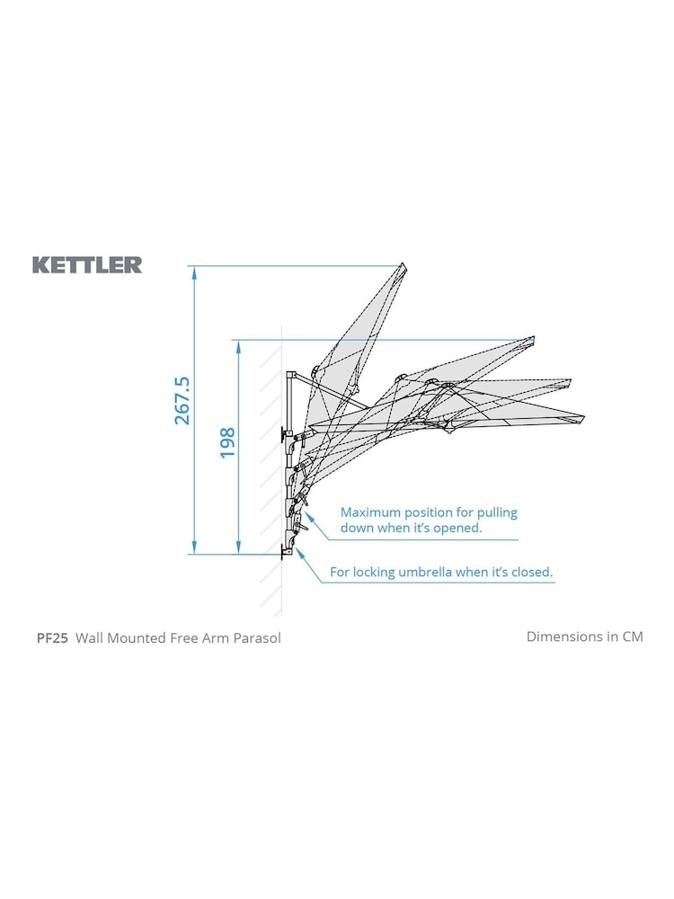 Kettler Natural Wall Mounted Free Arm 25m Square Parasol - Image 4 of 4