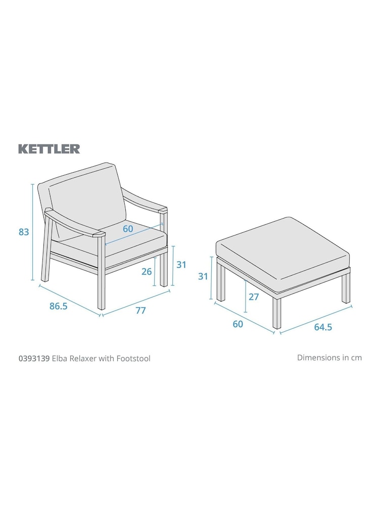 Kettler Grey Elba Relaxer with Footstool and Cushion - Image 2 of 3