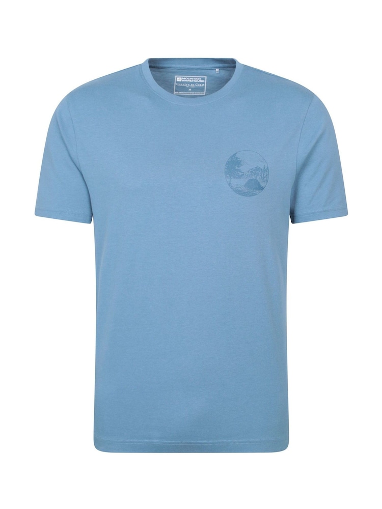 Mountain Warehouse Blue Mens Camping Sketch 100% Cotton T-Shirt - Image 1 of 7