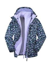 Mountain Warehouse Blue Kids Aries Printed Waterproof 3-in-1 Jacket - Image 1 of 7