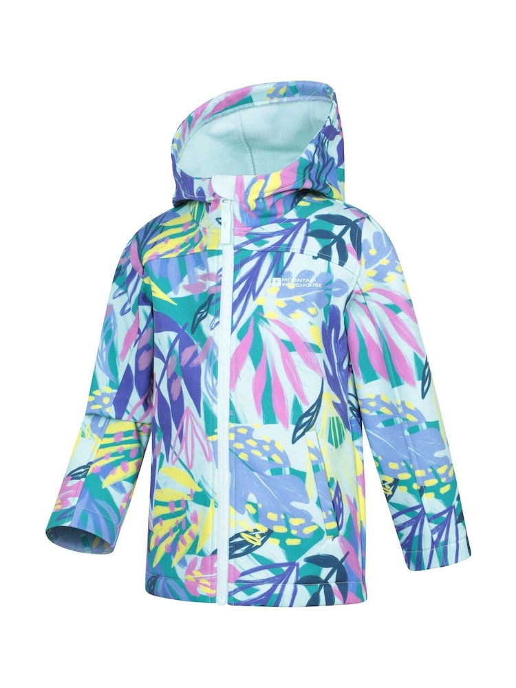 Mountain Warehouse Blue/Pink Exodus Kids Printed Water-Resistant Softshell Jacket - Image 4 of 5