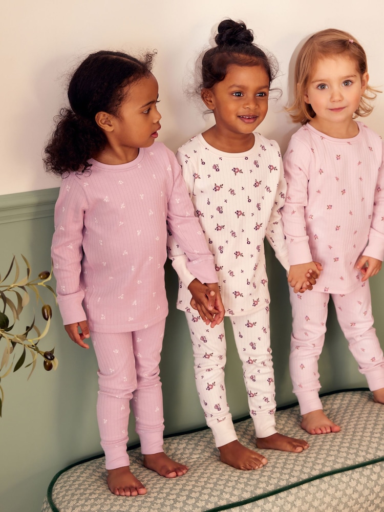 Pink Ditsy Floral Snuggle Pyjamas 3 Pack (9mths-12yrs) - Image 2 of 10