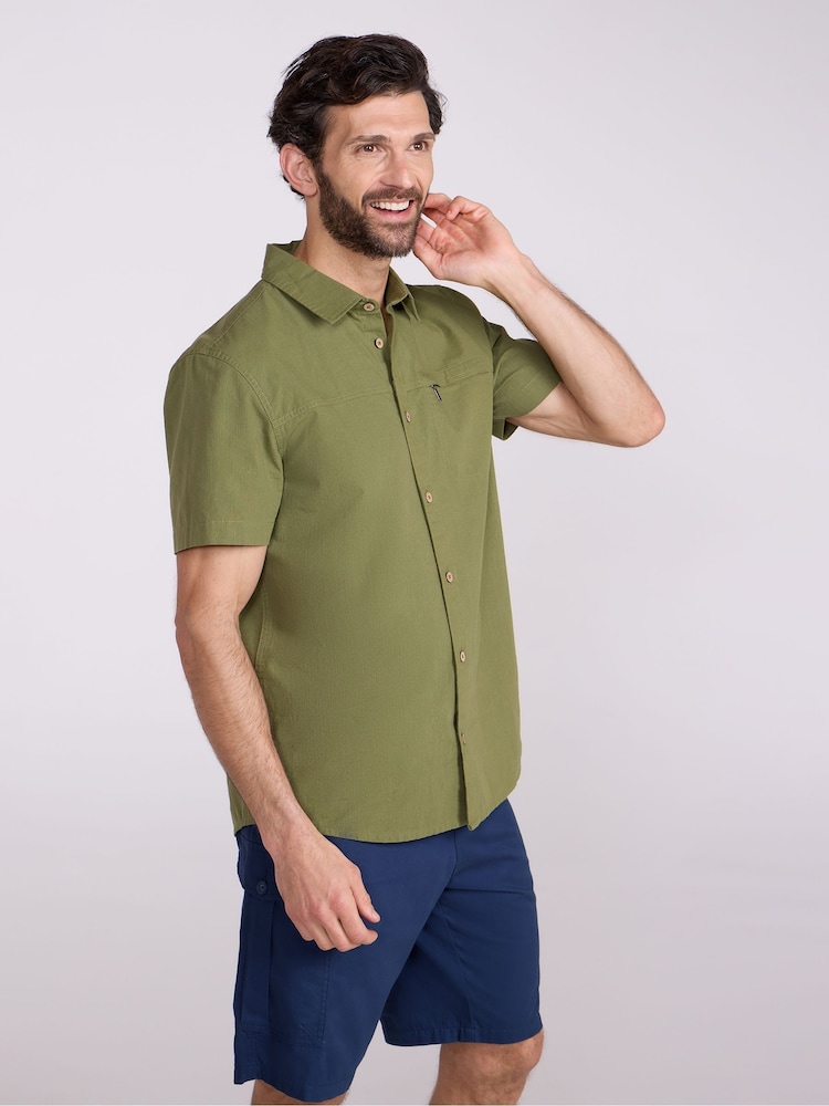 Mountain Warehouse Green Mens Coconut Slub Texture Short Sleeve 100% Cotton Shirt - Image 1 of 9 Mountain Warehouse Green Mens Coconut Slub Texture Short Sleeve 100% Cotton Shirt - Image 1 of 9