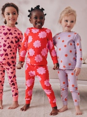 Red/Pink Stampy Print Snuggle Pyjamas 3 Pack (9mths-12yrs) - Image 1 of 11