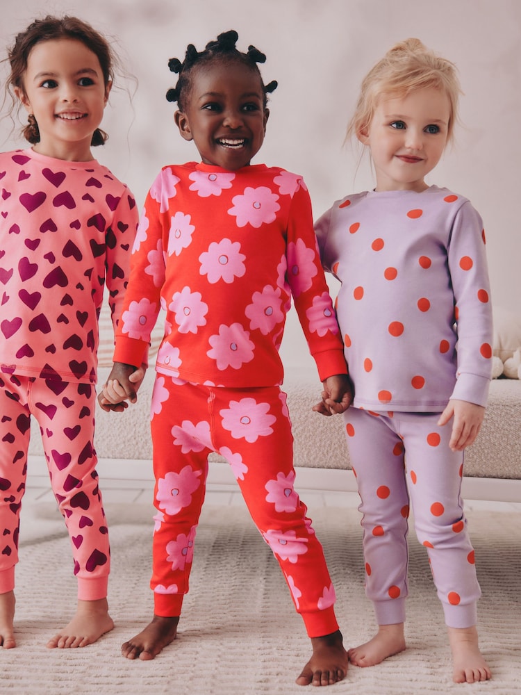 Red/Pink Stampy Print Snuggle Pyjamas 3 Pack (9mths-12yrs) - Image 1 of 11