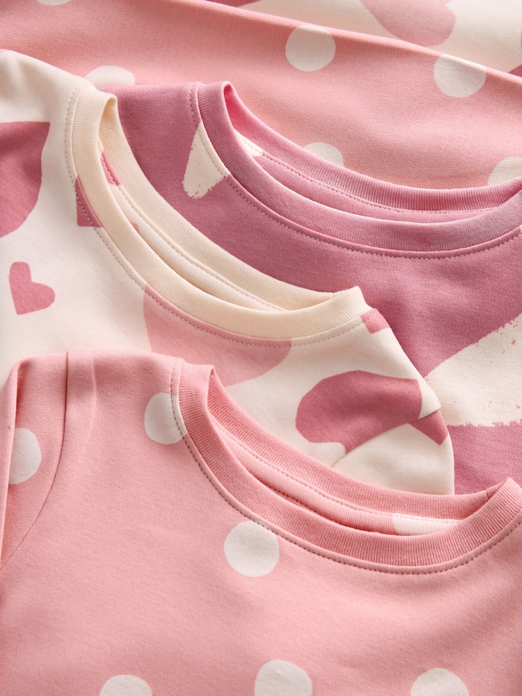 Pink/White Star/Heart Snuggle Pyjamas 3 Pack (9mths-12yrs) - Image 7 of 7