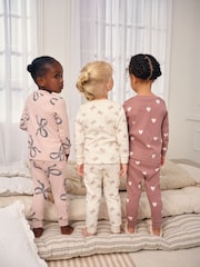 Ecru/Brown Bow Print Snuggle Pyjamas 3 Pack (9mths-12yrs) - Image 3 of 12