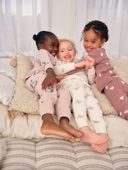 Ecru/Brown Bow Print Snuggle Pyjamas 3 Pack (9mths-12yrs) - Image 4 of 12