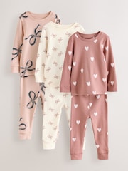 Ecru/Brown Bow Print Snuggle Pyjamas 3 Pack (9mths-12yrs) - Image 5 of 12