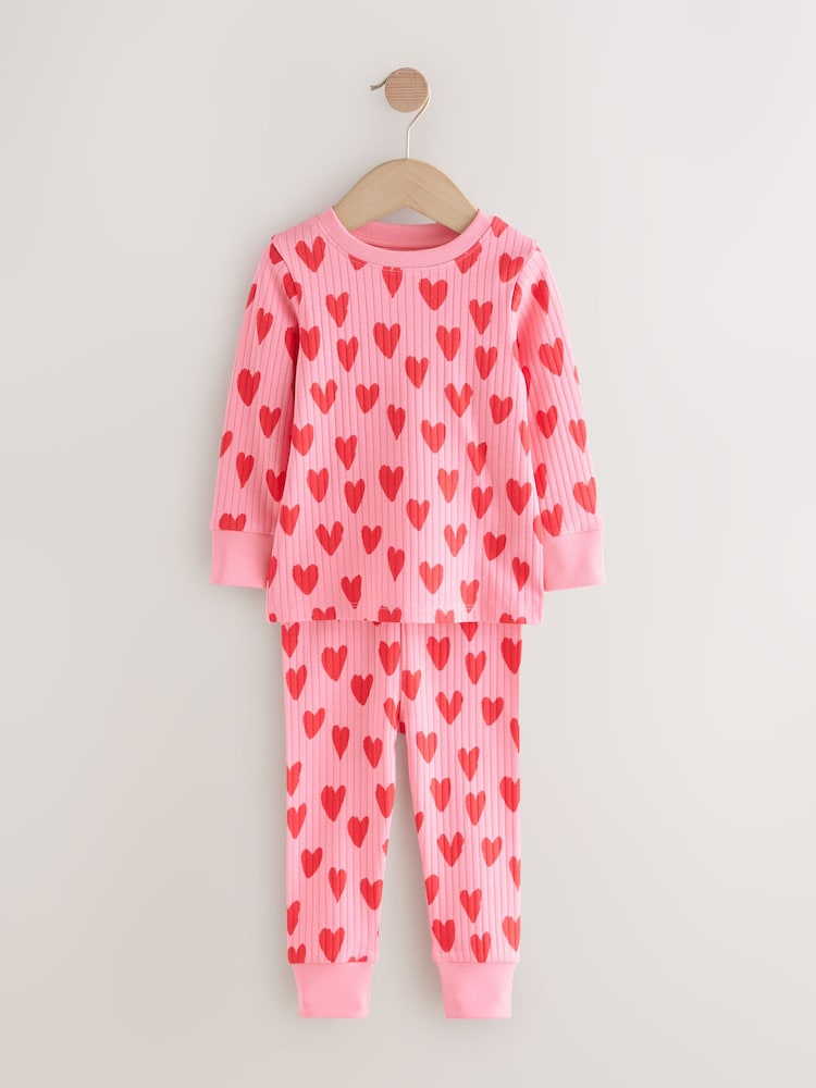 Red/Pink Hearts Snuggle Pyjamas 1 Pack (9mths-10yrs) - Image 1 of 4