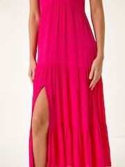 Розовый - Ярусное платье макси с жатым эффектом и оборками Roman - Image 5 of 5