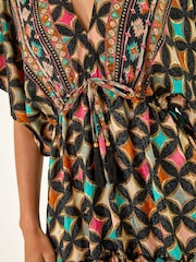 Roman Black Geometric Boho Print V-Neck Mini Dress - Image 5 of 5