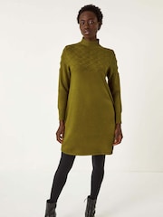 Roman Green Yoke Stitch High Neck Knit Dress - Image 2 of 5